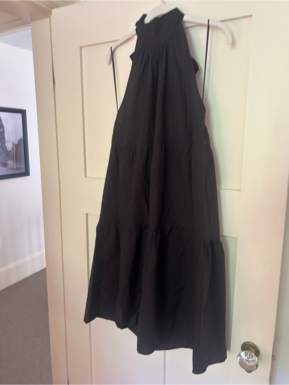 Theory Black Backless Halter Tiered Midi Dress